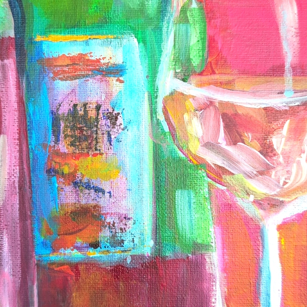 Wine Art On Canvas Signed Canvas Original Acrylic Hand Painted New Still Life - Picture 7 of 10